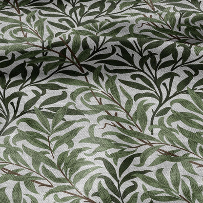 100% LINEN Fabric William Morris Bough Willow gray - oatmeal natur linen fabric with botanical print - Victorian Art Craft Historical 3182
