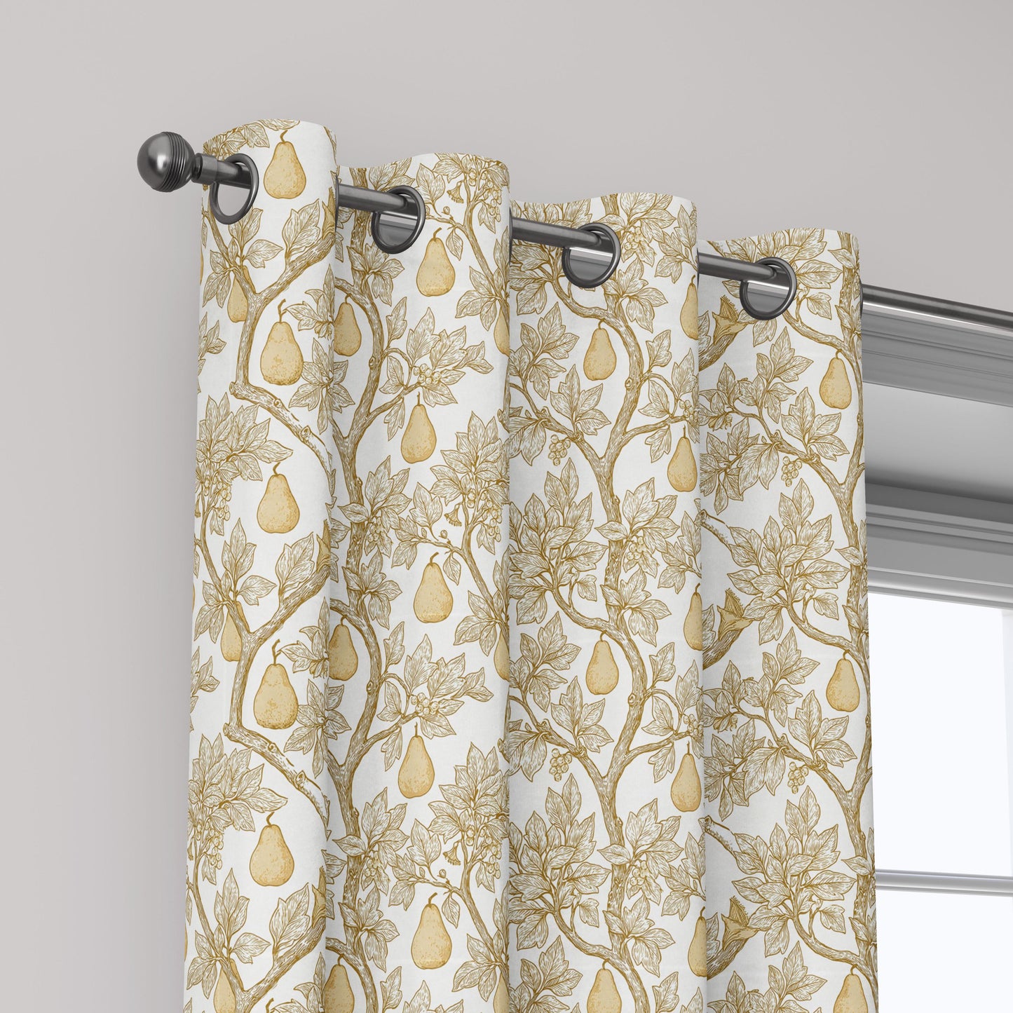 100% linen fabric Yellow pear tree print - Vintage fruits botanical - modern vintage 3398