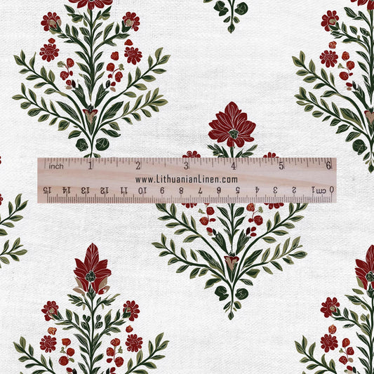 100% LINEN Fabric Karnikara block print - Indian floral linen heavy for upholstery home decor - medium for dress making 2832