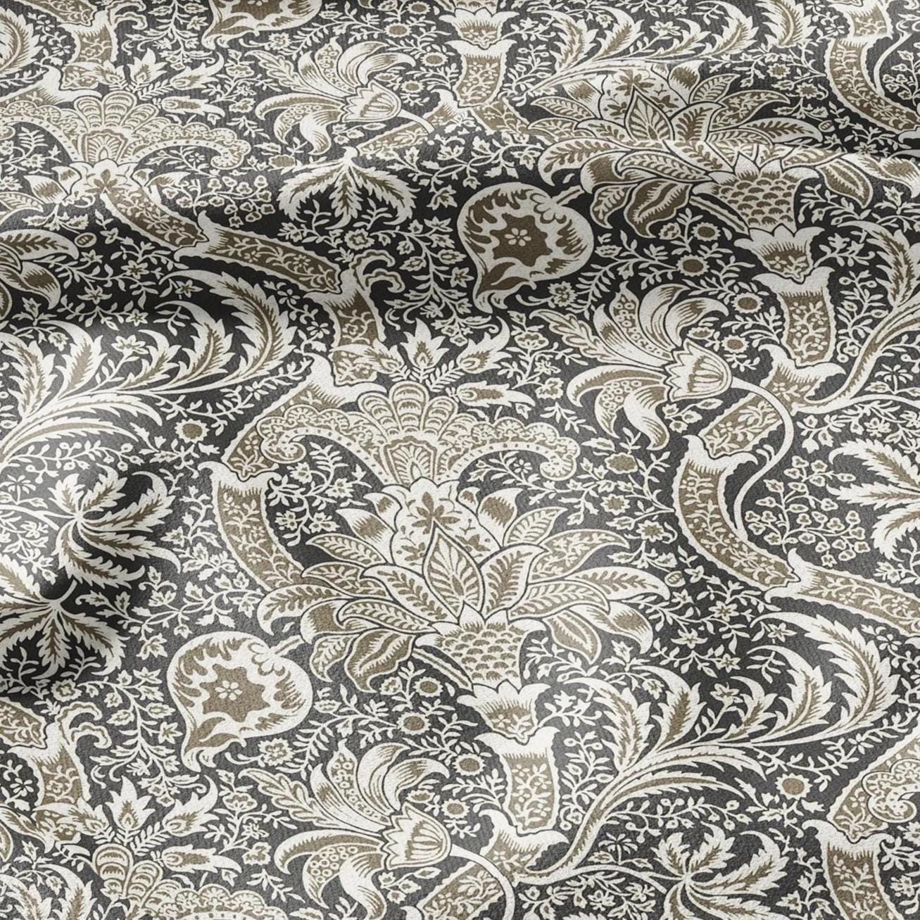 100% LINEN Fabric William Morris Indian print - Modern vintage botanical - hVictorian Art Craft  3142