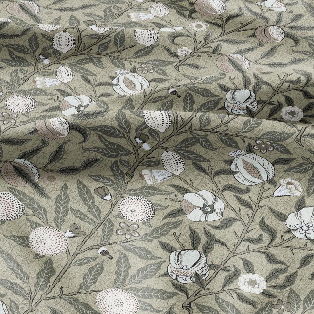 William Morris Fruits 100% LINEN Fabric - British linen floral upholstery - lemon Pomegranate home textile Victorian fabrics khaki 3191