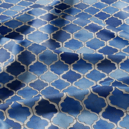 100% LINEN Fabric Abstract Blue Santorini Tiles print - modern contemporary print on linen fabric upholstery dress making curtains