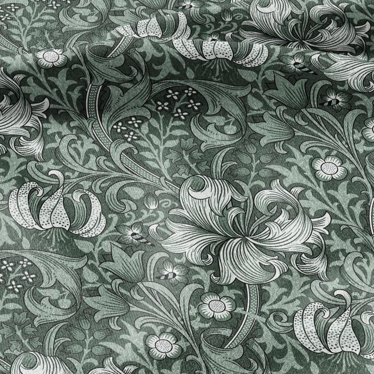 William Morris Golden Lily green 100% LINEN Fabric - British linen floral upholstery home textile Victorian fabrics 3221