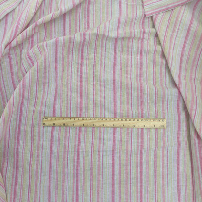 Premium Linen Fabric Santorini striped pink | Midweight multicolor stripes  | fabric for home textile curtains tablecloth T137