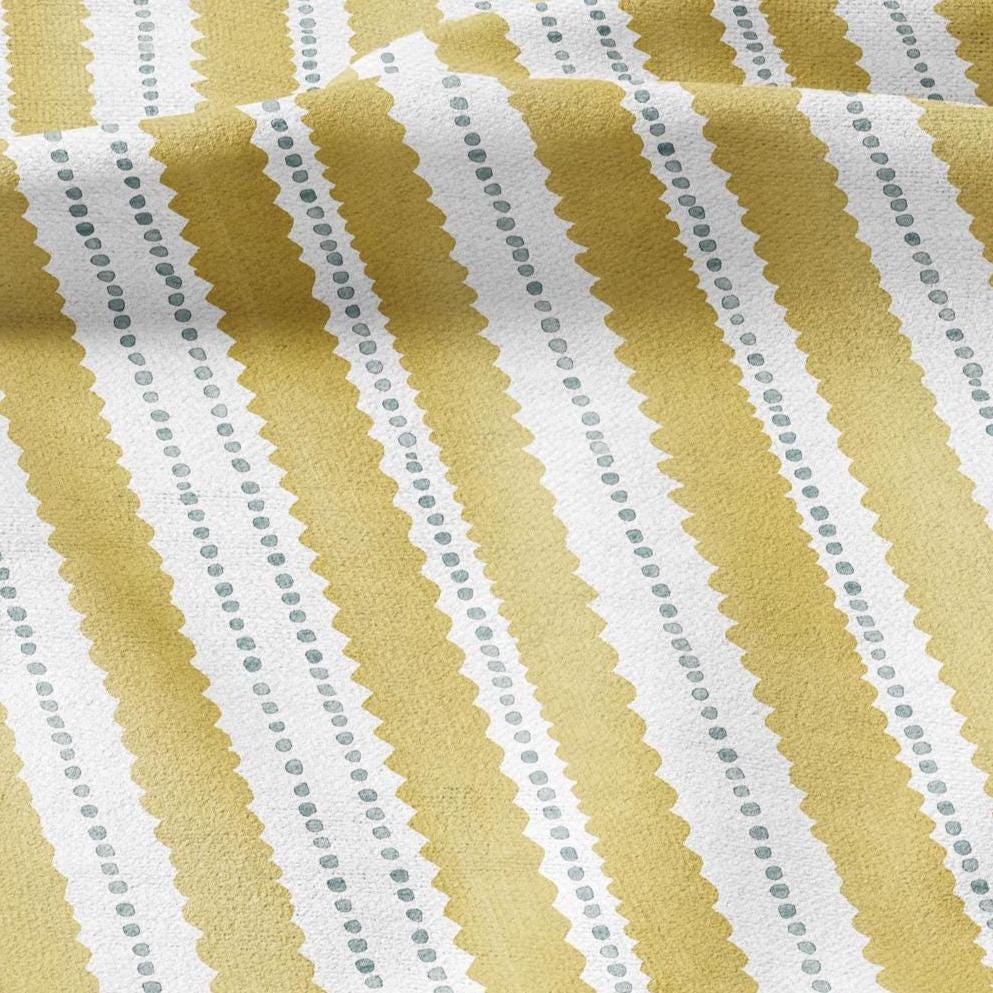 100% LINEN Fabric Scalloped stripe print - retro yellow dot stripe - for upholstery home decor - medium for dress making 2884Y