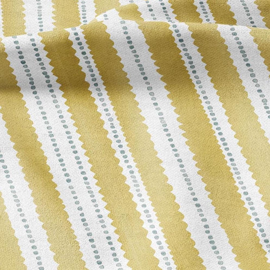 100% LINEN Fabric Scalloped stripe print - retro yellow dot stripe - for upholstery home decor - medium for dress making 2884Y