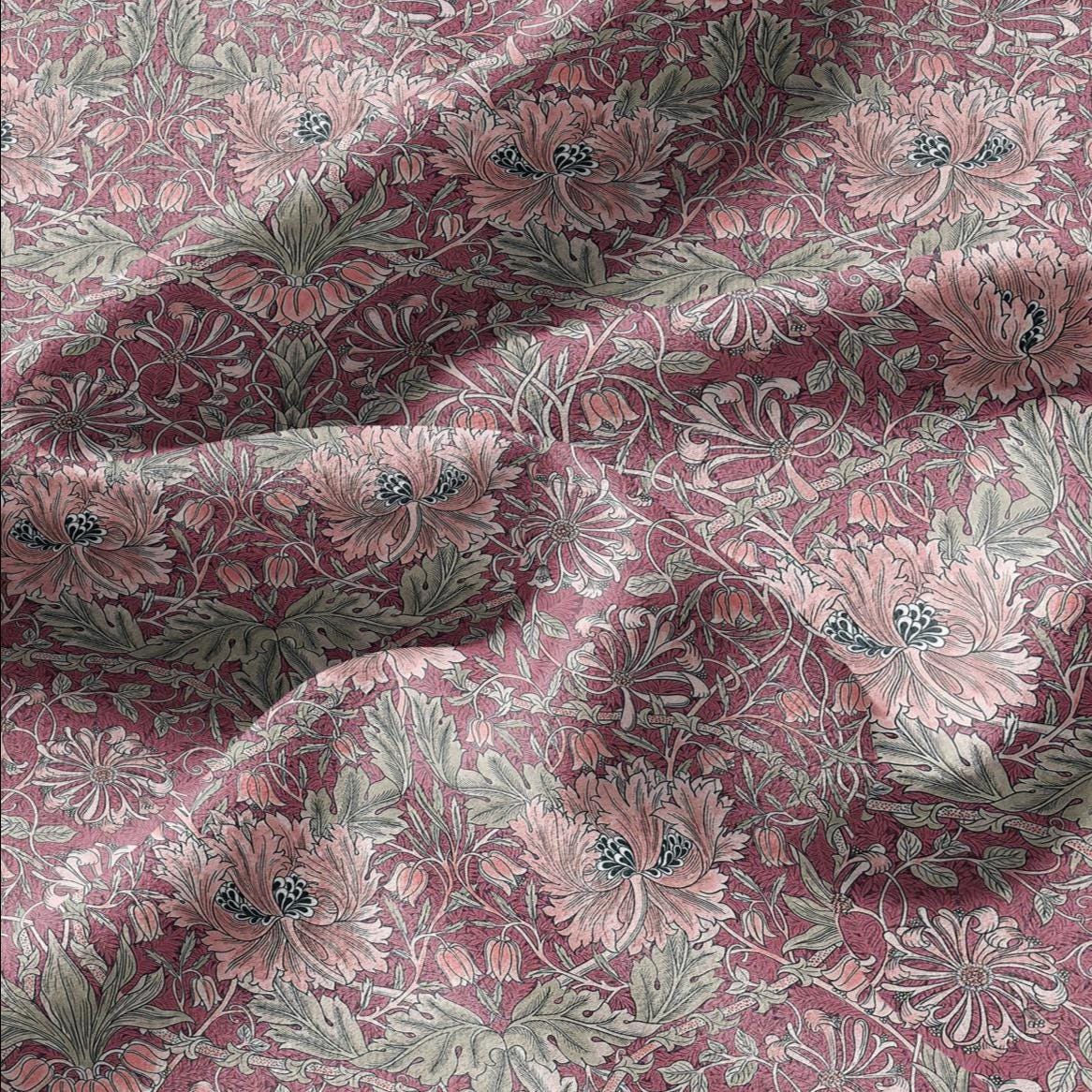 100% linen fabric William Morris Honeysuckle pink print - Victorian Art crafts - Historical pattern fabric upholstery dress making 3300