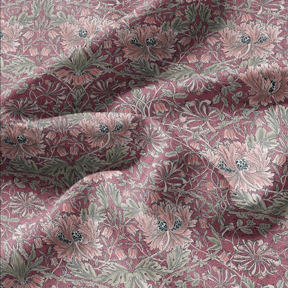 100% linen fabric William Morris Honeysuckle pink print - Victorian Art crafts - Historical pattern fabric upholstery dress making 3300