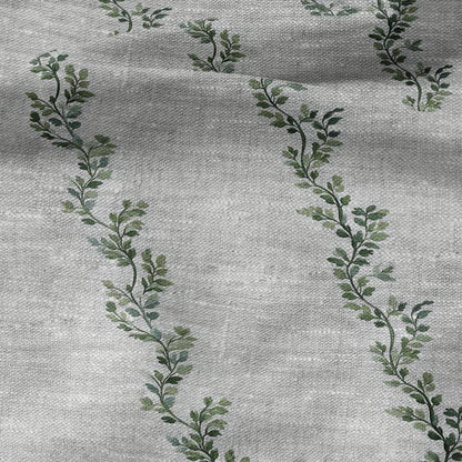 100% LINEN Fabric greenery  stripe print - oatmeal neutral fabric with green print - linen fabric upholstery home decor dressmaking 2709