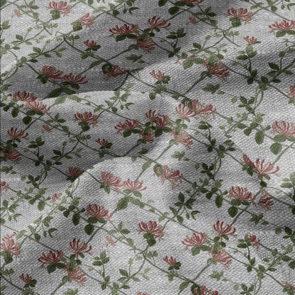 100% LINEN Fabric honeysuckle trellis print - oatmeal linen fabric with floral print - modern vintage botanical 3357