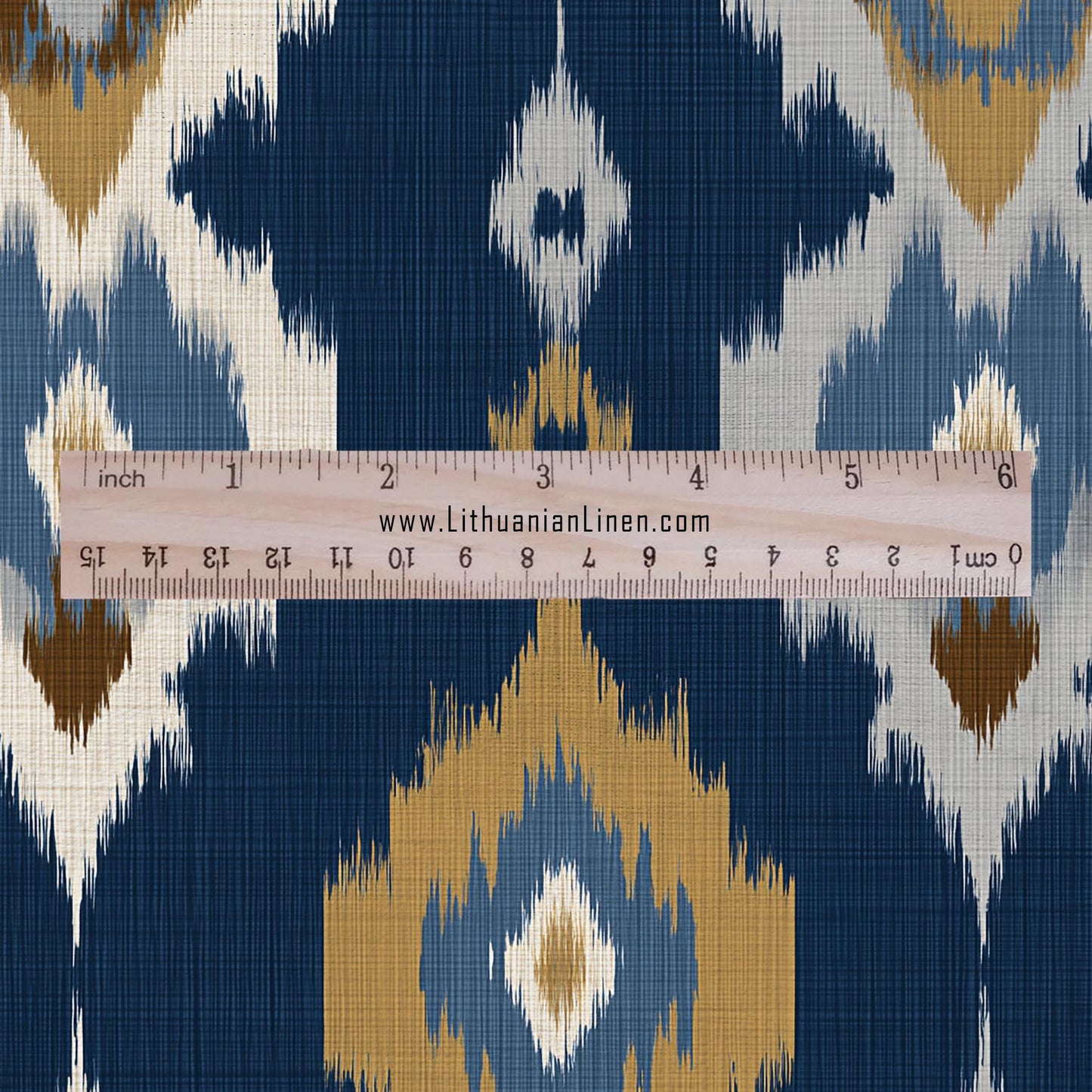 100% LINEN Fabric Abstract Ikat ethno print - Modern Navy Blue beige - for upholstery home decor curtains pillows sewing dress 2972