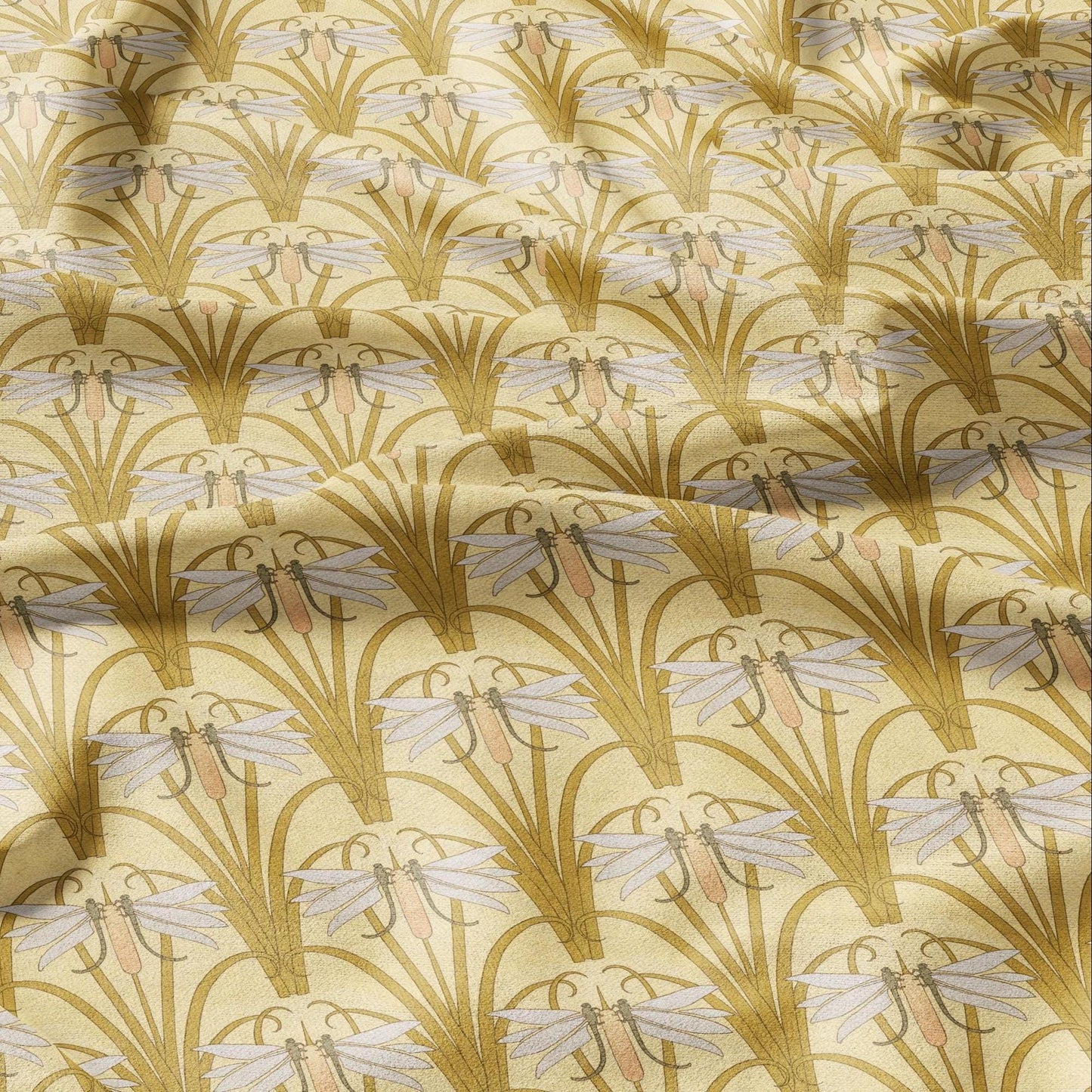 100% linen Art Nouveau Print fabric for Curtain Upholstery Cushion - Floral fabric DRAGONFLIES - fabric material for dress making sewing