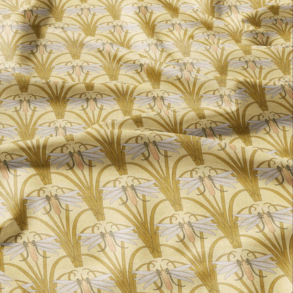 100% linen Art Nouveau Print fabric for Curtain Upholstery Cushion - Floral fabric DRAGONFLIES - fabric material for dress making sewing