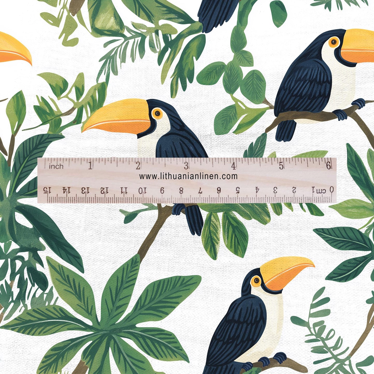 100% LINEN Fabric Tropical Toucan birds - floral linen Fabric by Yard by LithuanianLinen for upholstery dressmaking curtains home textile