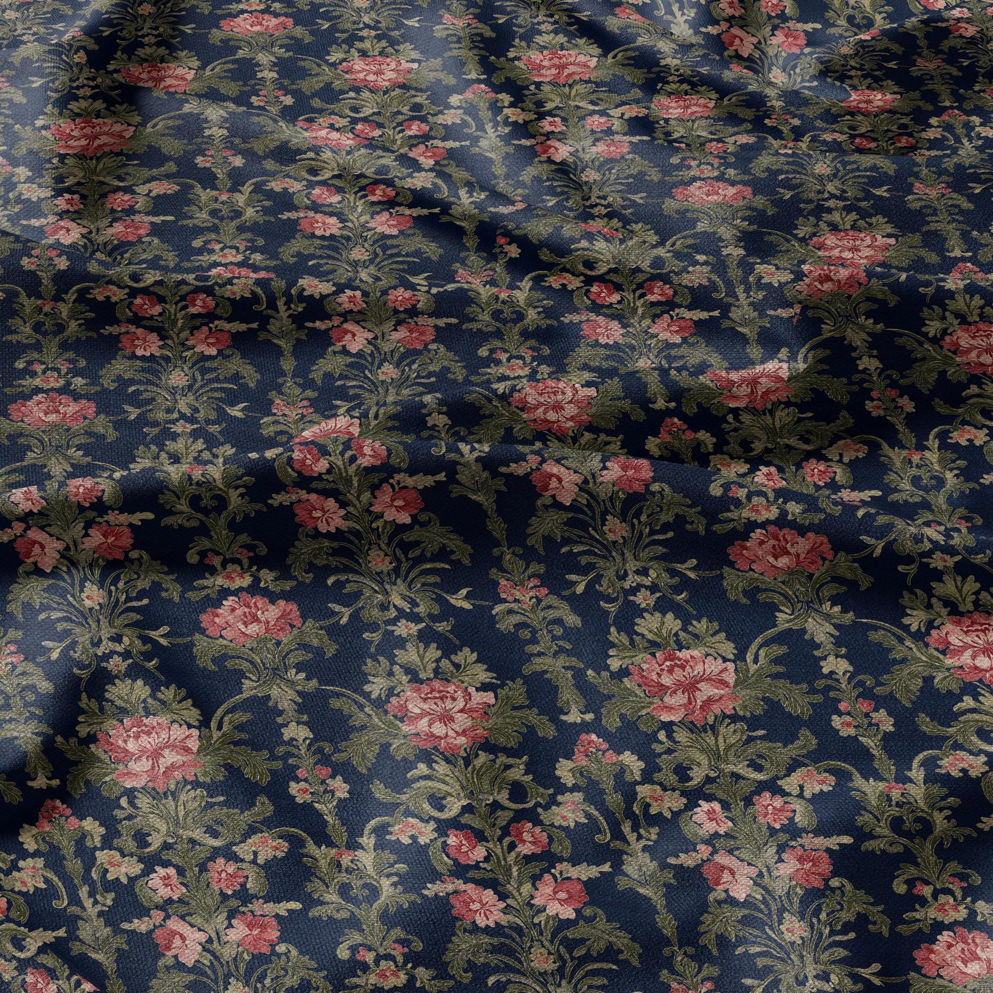 100% LINEN Fabric Regency navy - french floral linen Fabric by the Yard by LithuanianLinen for upholstery dressmaking curtains home textile