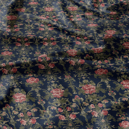 100% LINEN Fabric Regency navy - french floral linen Fabric by the Yard by LithuanianLinen for upholstery dressmaking curtains home textile