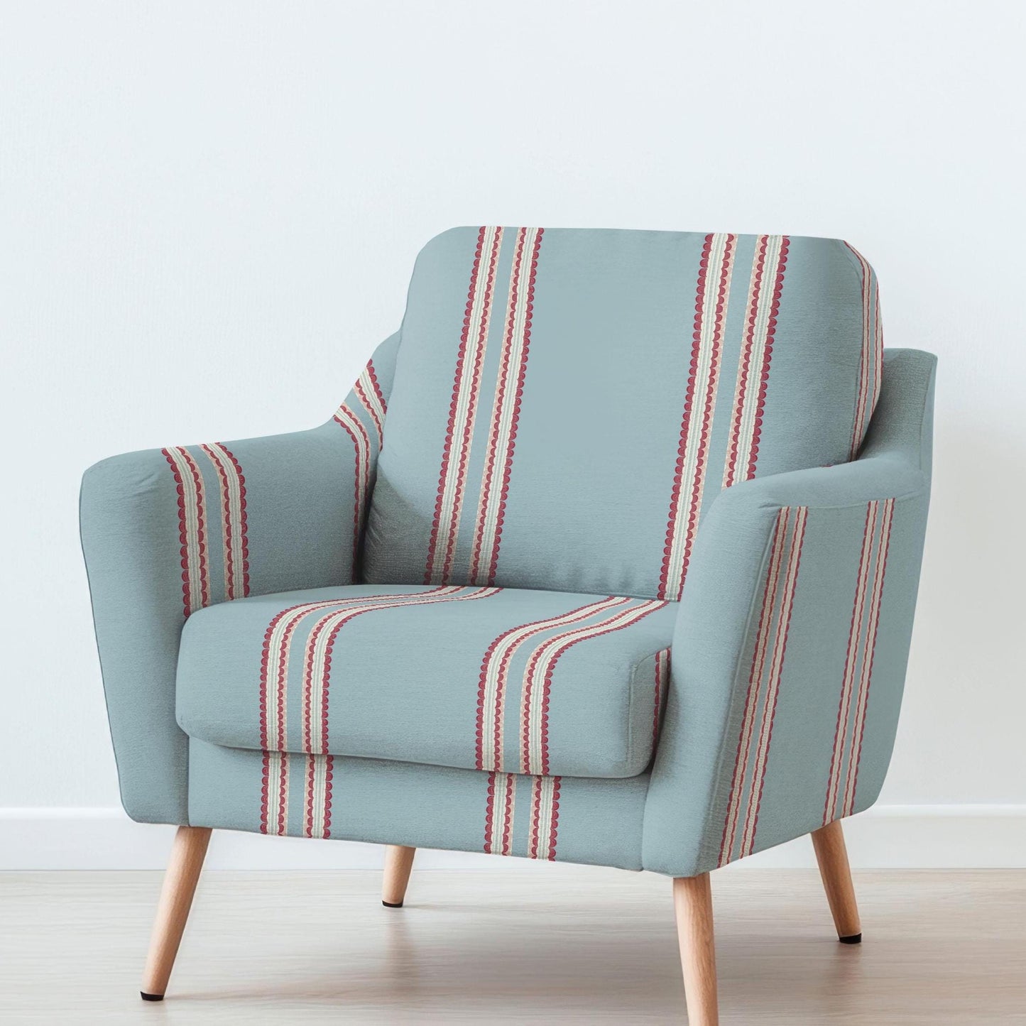 100% LINEN Fabric UPHOLSTERY 12oz - Retro scalloped stripe print on linen  2837