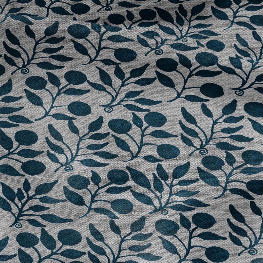 100% LINEN Fabric William Morris Rosehip teal gray - oatmeal linen fabric with botanical print - Victorian Art Craft Historical 3279
