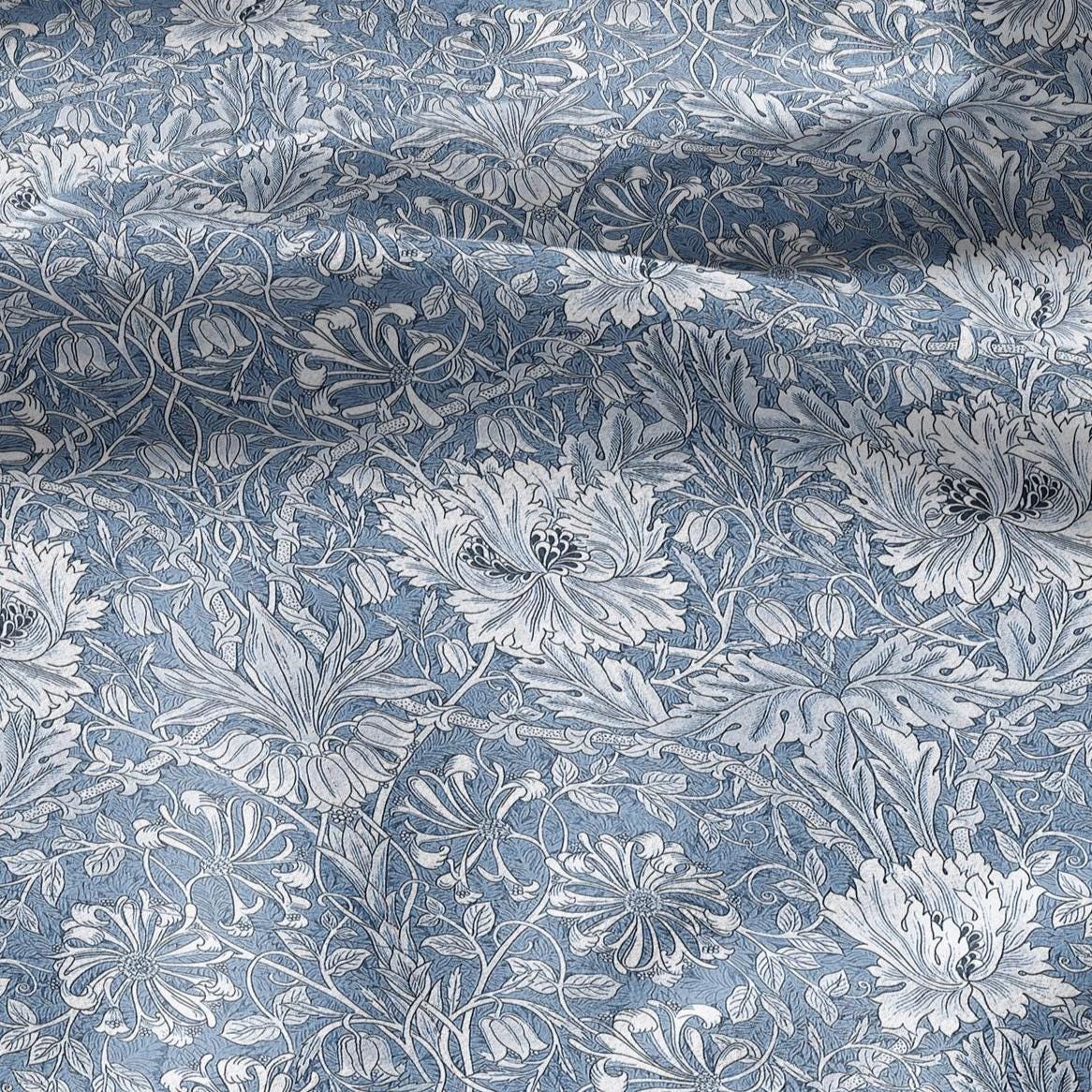 100% linen fabric William Morris Honeysuckle blue print - Victorian Art crafts - Historical pattern fabric upholstery dress making 3301
