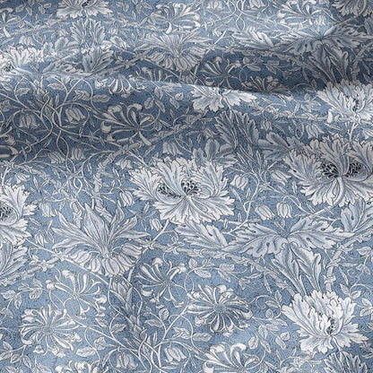 100% linen fabric William Morris Honeysuckle blue print - Victorian Art crafts - Historical pattern fabric upholstery dress making 3301