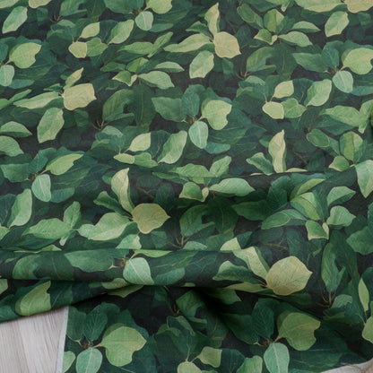 100% LINEN  green fig leaves print on flax fabric - linen fabric with greenery print for upholstery home decor clothing dressmaking