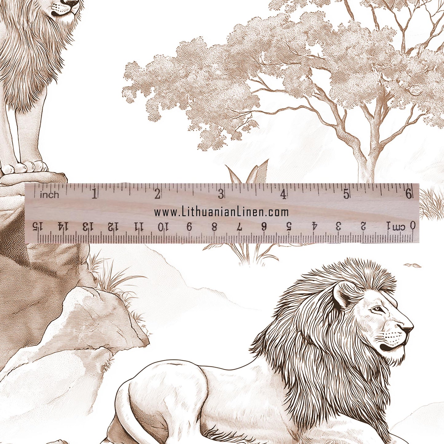 100% LINEN Fabric Lion print - animal block print  - for upholstery home decor - medium for dress making 2906