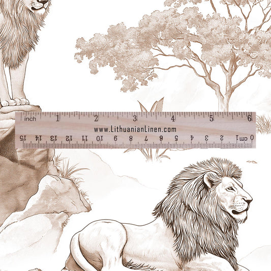 100% LINEN Fabric Lion print - animal block print  - for upholstery home decor - medium for dress making 2906