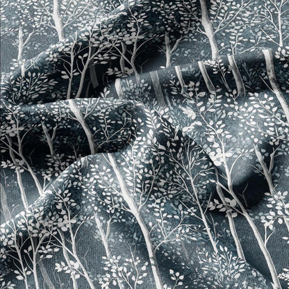 100% LINEN Fabric forest blue linen - tree print fabric for upholstery home decor dress making 2362