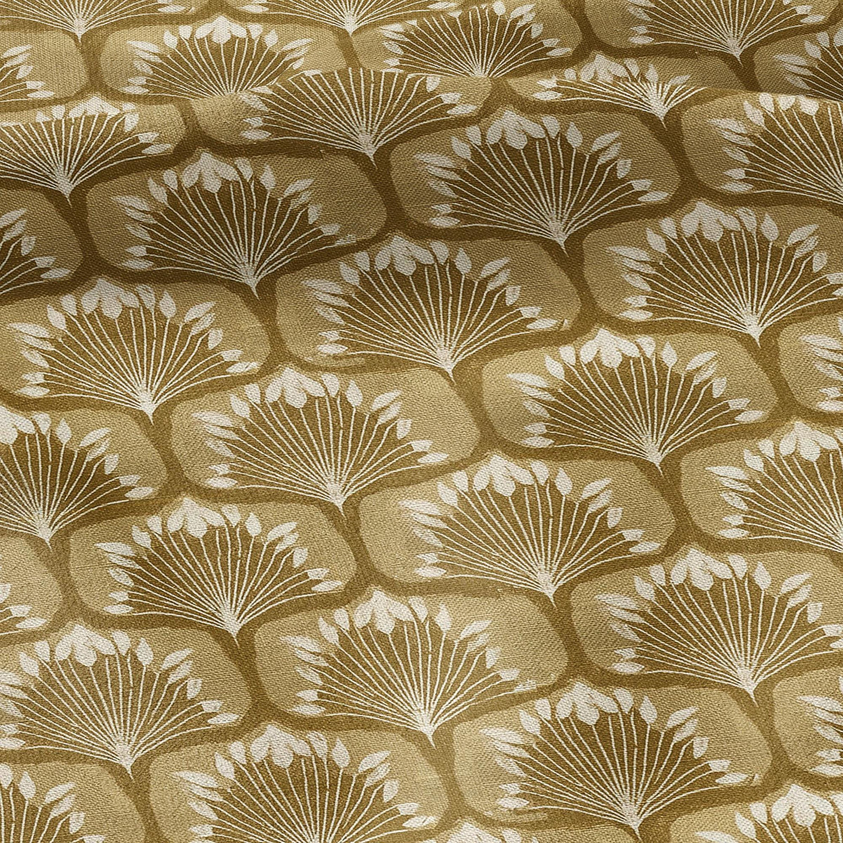 100% linen fabric retro mustard print - Mid-century botanical / 1970s Scandinavian-inspired floral 33799