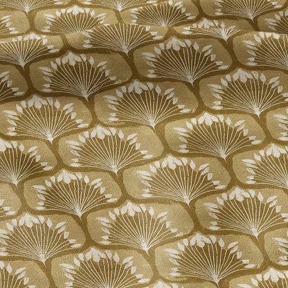 100% linen fabric retro mustard print - Mid-century botanical / 1970s Scandinavian-inspired floral 33799