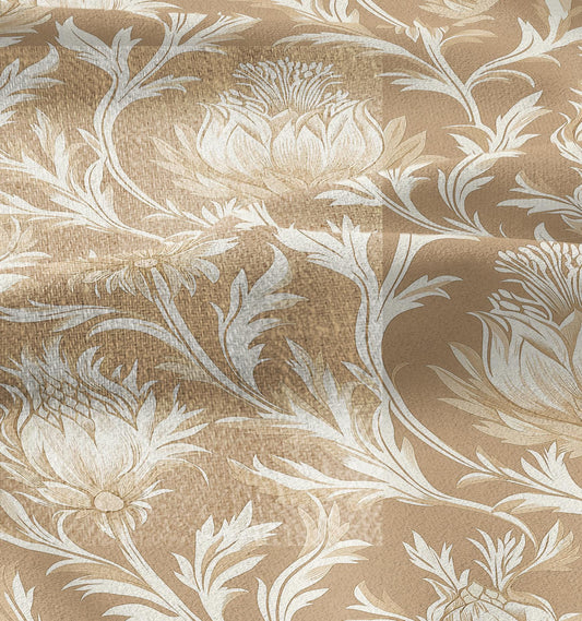 100% LINEN Fabric Thistle beige print - Hand Drawn Floral PINK Flower Vintage linen fabric for upholstery home decor curtains pillowcases