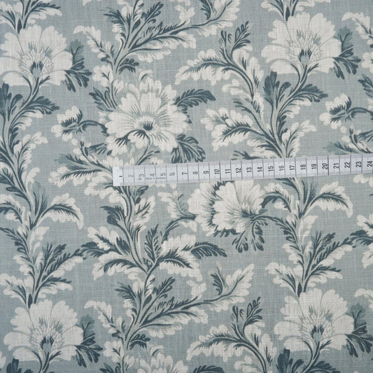 100% LINEN Fabric green floral pattern on linen fabric - floral botanical Fruit heavy linen fabric for upholstery home decor