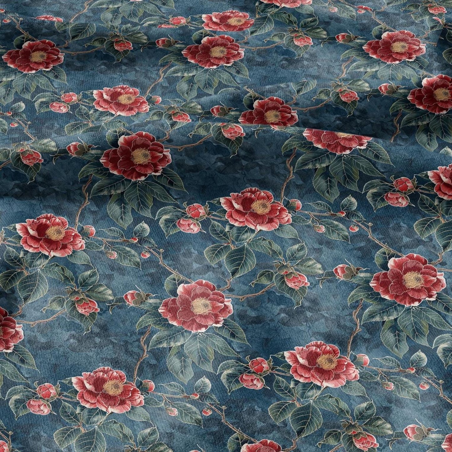 100% LINEN Fabric oriental print - chinoiserie roses blossom print - upholstery home decor clothing sewing 2132