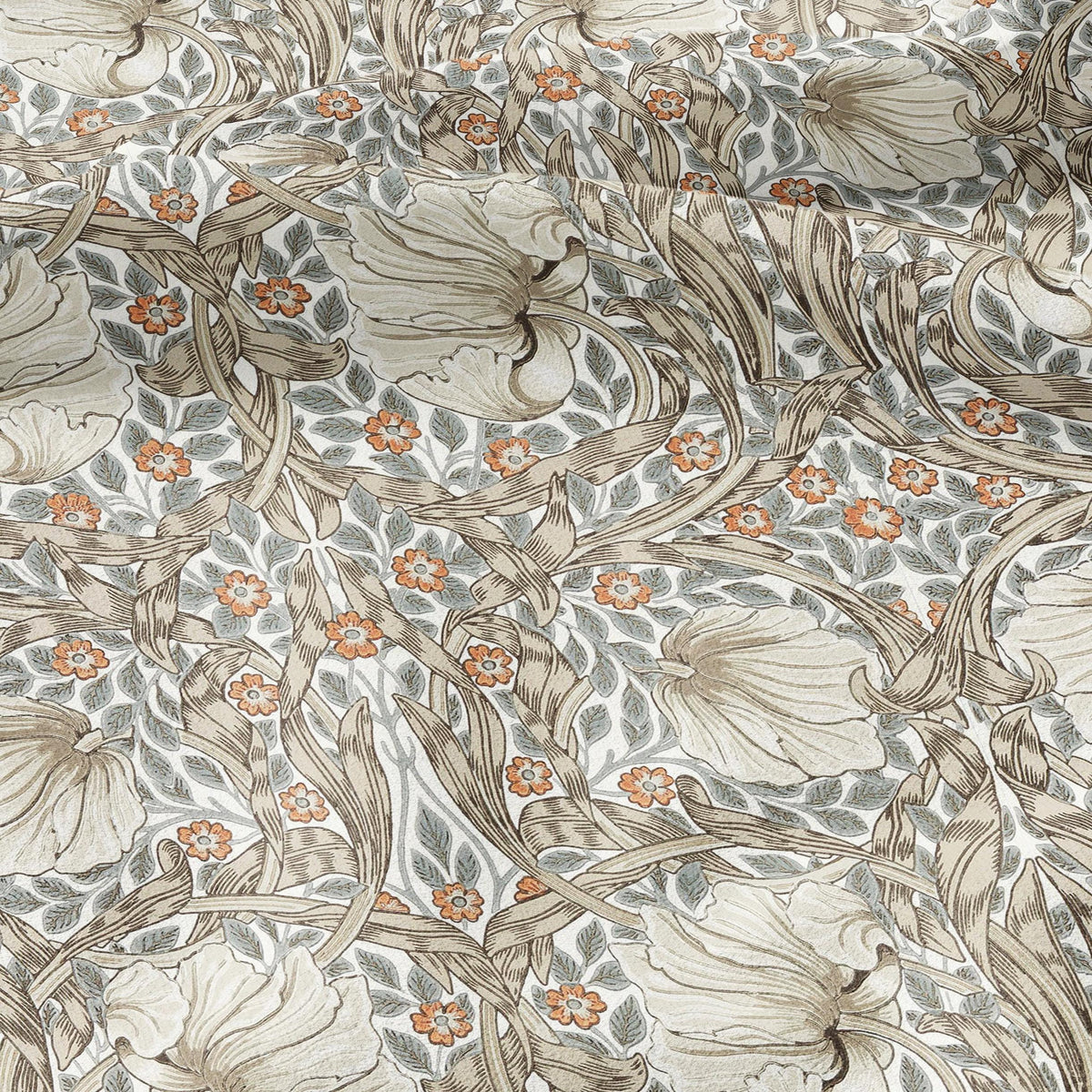 100% LINEN fabric - William Morris Pimpernel linen beige coral - British Victorian Art Craft flax - sewing home decor or clothing 3811