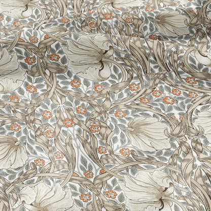 100% LINEN fabric - William Morris Pimpernel linen beige coral - British Victorian Art Craft flax - sewing home decor or clothing 3811