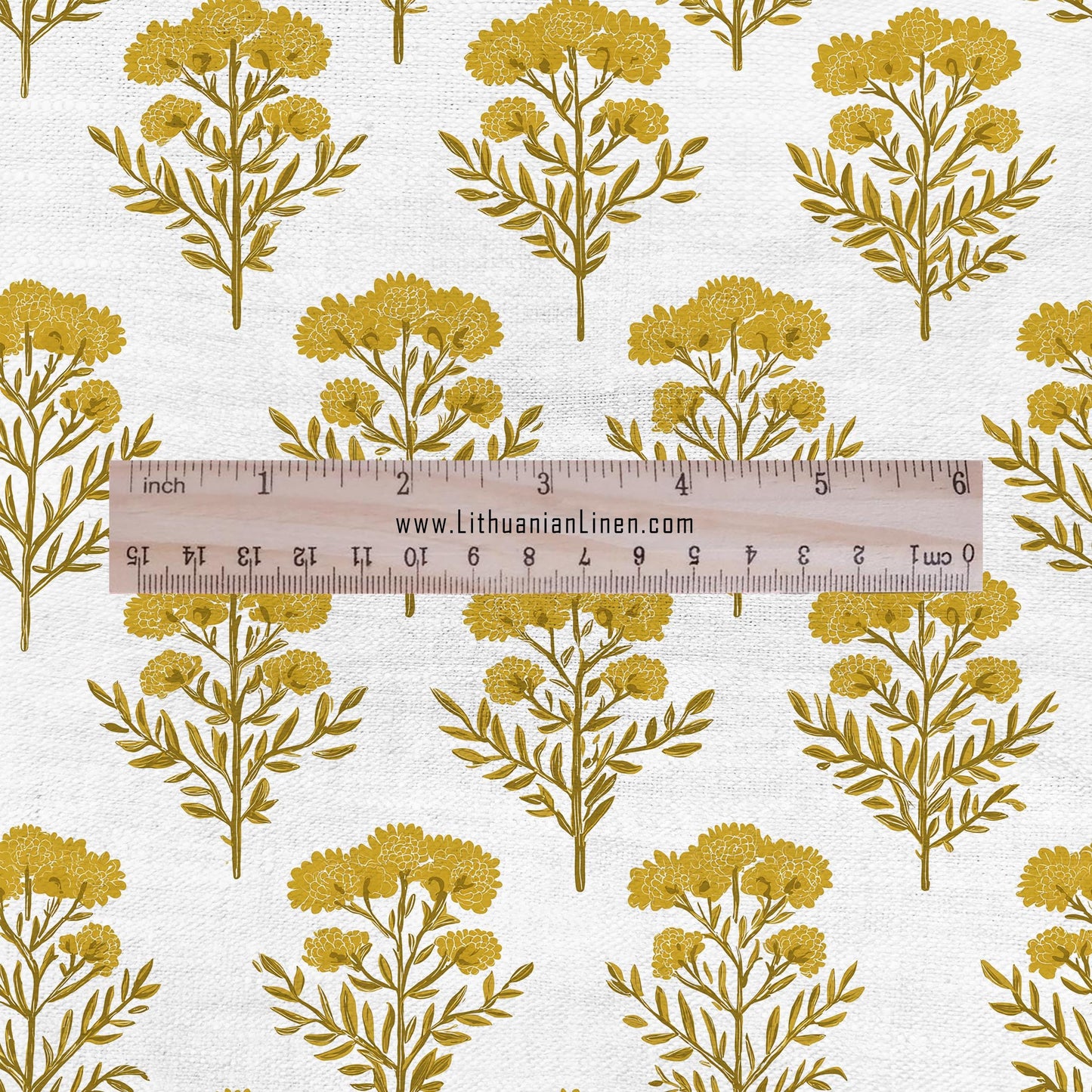 100% LINEN Fabric block print in mustard floral -tansy print heavy linen fabric for upholstery home decor dress making 2812