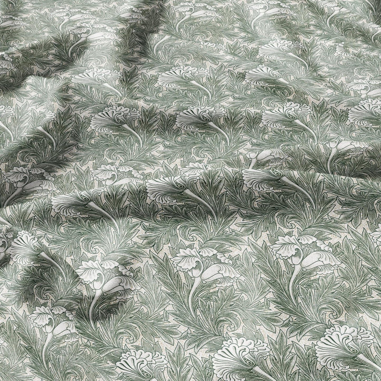 100% linen fabric William Morris Green floral print - green Victorian Art crafts linen Fabric - Historical pattern upholstery dress making