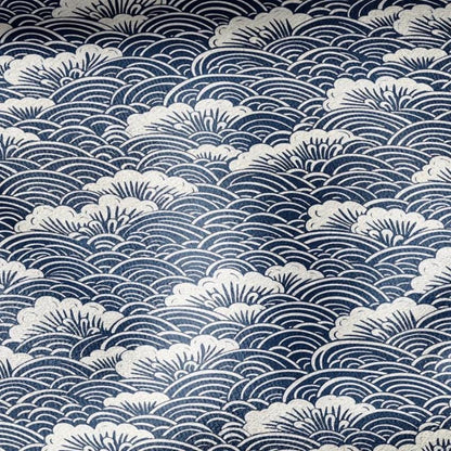100% LINEN Fabric block print indigo on white - Japanese sea -  heavy linen fabric for upholstery home decor or medium for dress making 2150