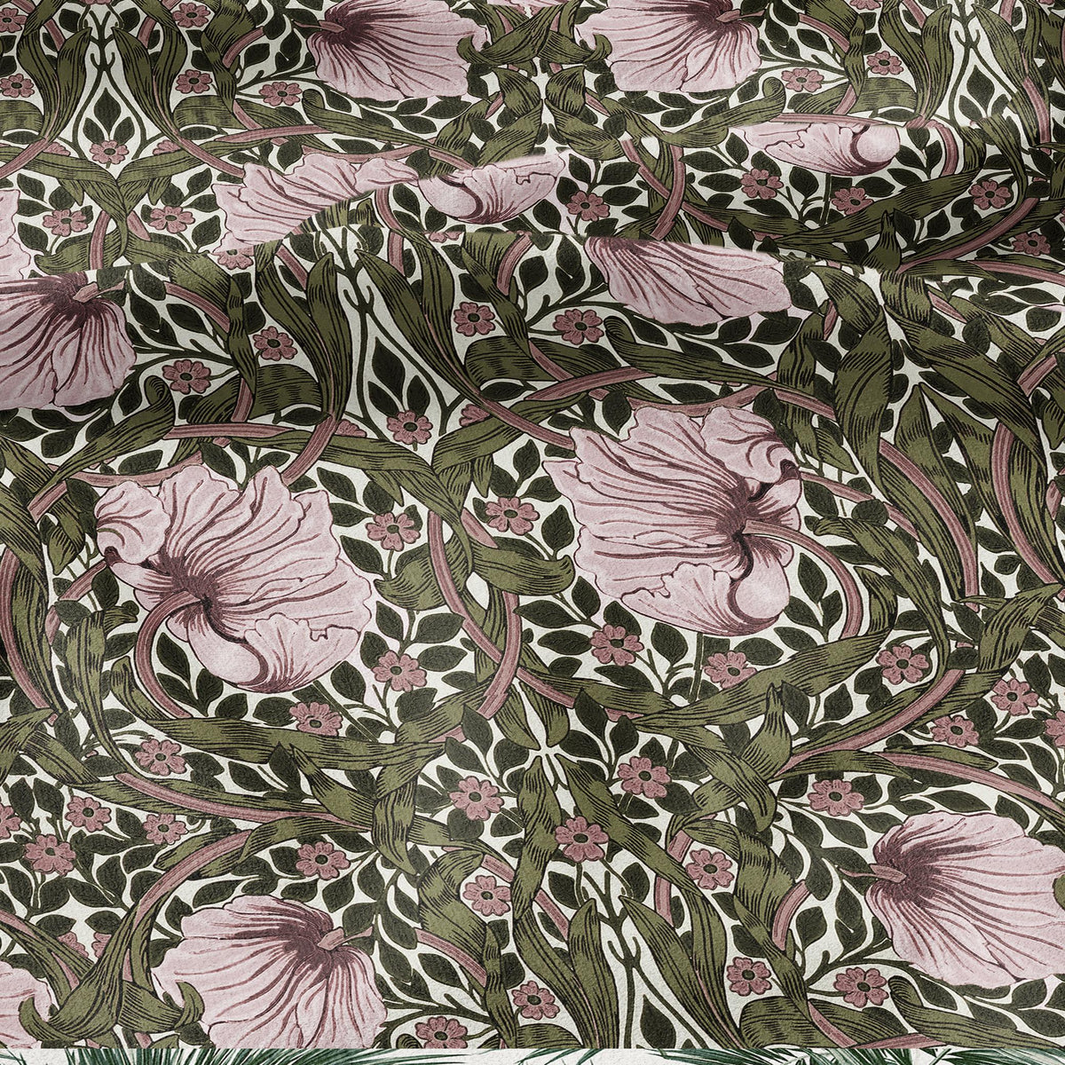 100% LINEN fabric - William Morris Pimpernel green pink - British Victorian flax - sewing upholstery home decor or clothing 3855