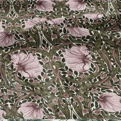 100% LINEN fabric - William Morris Pimpernel green pink - British Victorian flax - sewing upholstery home decor or clothing 3855