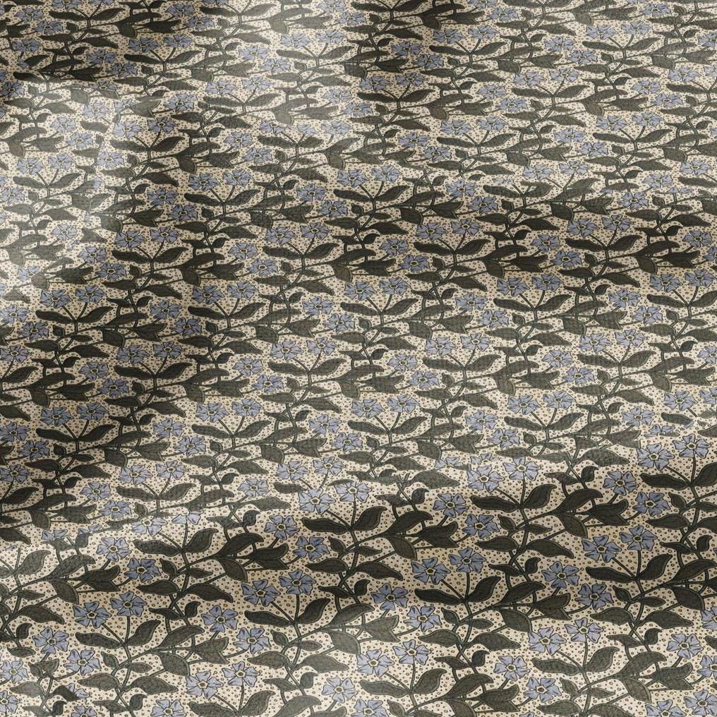 100% linen Periwinkle prints fabric for Curtain Upholstery Cushion - Art deco flower print fabric for dress making sewing