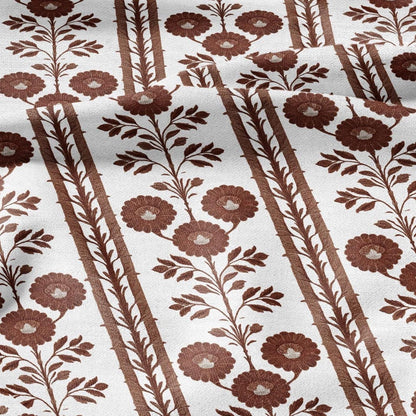 100% LINEN Fabric block print ChairoHana - Japanese brown stripe floral linen heavy for upholstery home decor - medium for dress making 2798