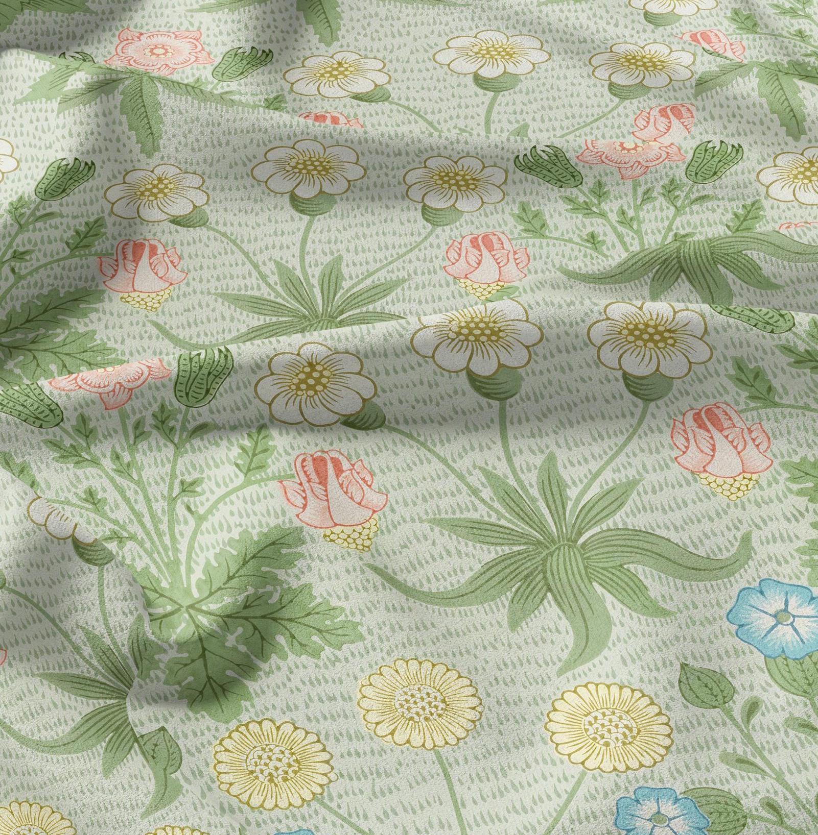 William Morris Daisy green  100% LINEN Fabric, British design linen floral upholstery home textile Victorian fabrics