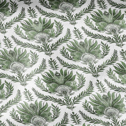 100% LINEN Fabric green French floral print - flowers block print - for upholstery home decor - medium for dress making 305G