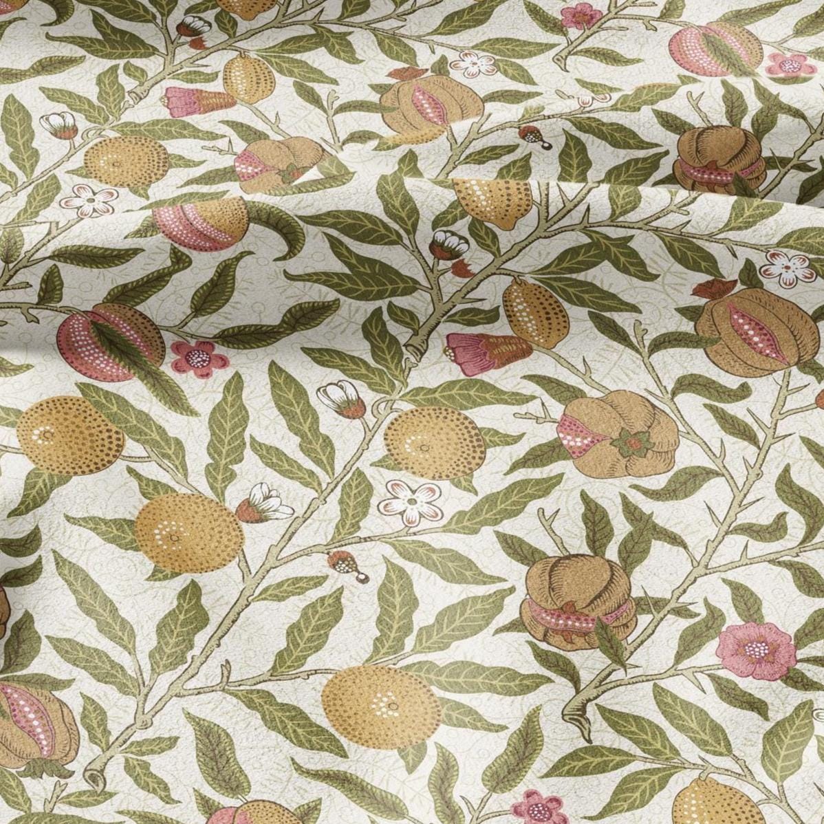 William Morris Fruits 100% LINEN Fabric - British linen floral upholstery - lemon Pomegranate home textile Victorian fabrics yellow 3173