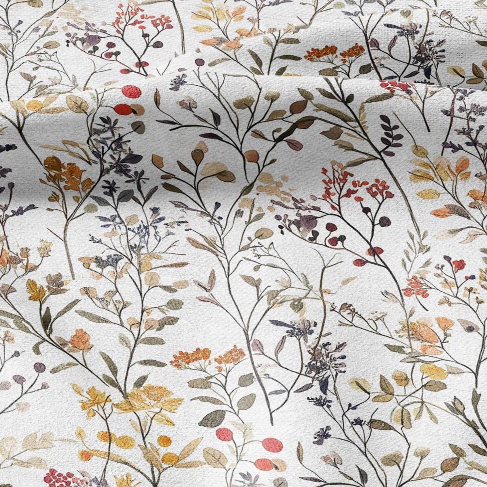 100% LINEN Fabric meadow flowers print - floral for upholstery home decor - medium for dress making 2352