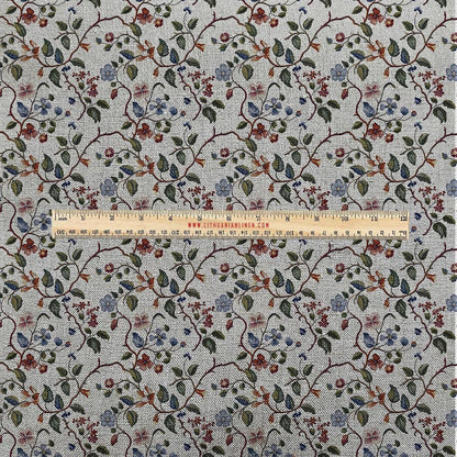 100% LINEN Fabric UPHOLSTERY 12oz - Large flower print on linen - Modern vintage pattern green brown red floral field 317