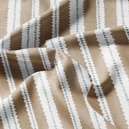 100% LINEN Fabric Scalloped stripe print - retro sepia brown dot stripe - for upholstery home decor - medium for dress making 2884GR