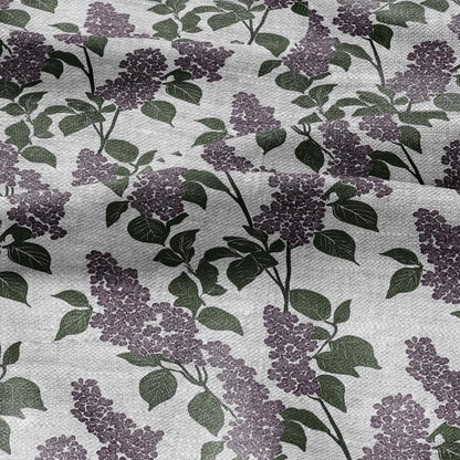 100% LINEN Fabric print lilac flower print - oatmeal linen fabric floral botanical - heavy for home decor clothing 2355