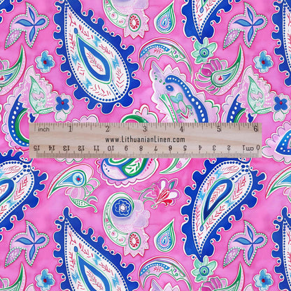 100% linen Vintage Pink Paisley Print fabric for Curtain Upholstery Cushion - Vintage Indian block print fabric for dress making sewing